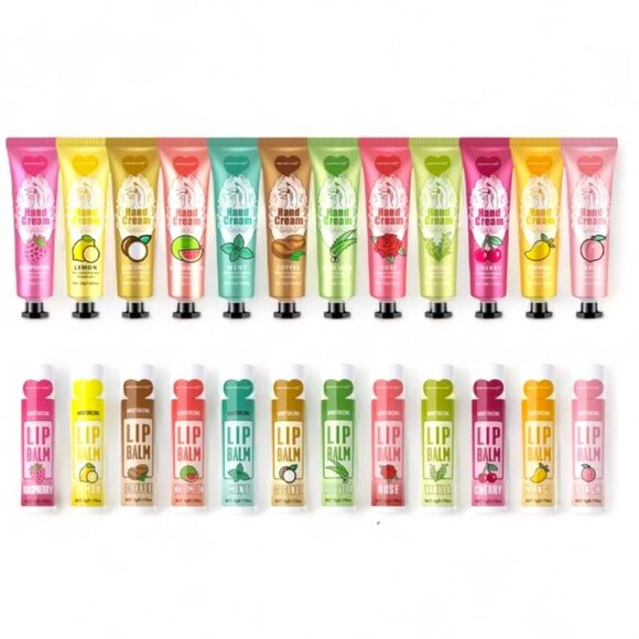 NEW - HAND CREAM & LIP BALM SET 12 FLAVOR OPTIONS WITH POUCH - 1(PC) - Picture 1 of 5